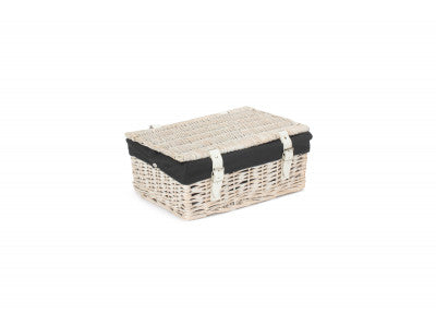 Basket, 14 inch EMPTY WICKER HAMPER BASKET - WHITE WASH - BLACK LINING