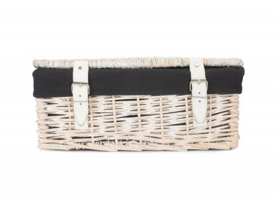 Basket, 14 inch EMPTY WICKER HAMPER BASKET - WHITE WASH - BLACK LINING