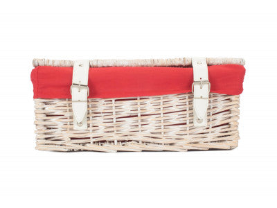 Basket, 14 inch EMPTY WICKER HAMPER BASKET - WHITE WASH - RED LINING
