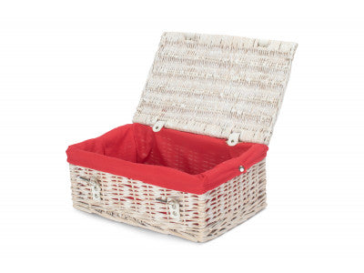 Basket, 14 inch EMPTY WICKER HAMPER BASKET - WHITE WASH - RED LINING