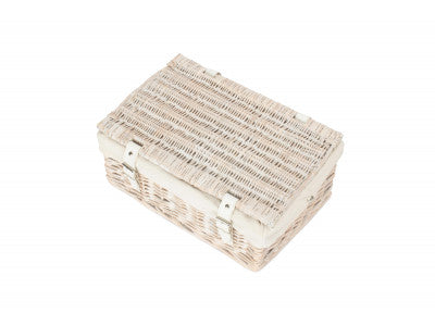 Basket, 14 inch EMPTY WICKER HAMPER BASKET - WHITE WASH - WHITE LINING
