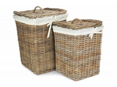 Basket, Set of 2 SQUARE RATTAN LAUNDRY HAMPER BASKET 