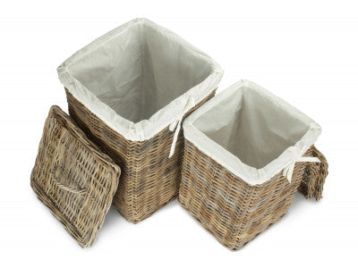 Basket, Set of 2 SQUARE RATTAN LAUNDRY HAMPER BASKET 