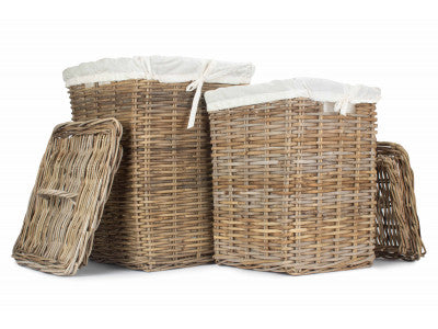 Basket, Set of 2 SQUARE RATTAN LAUNDRY HAMPER BASKET 