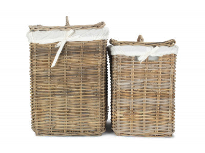 Basket, Set of 2 SQUARE RATTAN LAUNDRY HAMPER BASKET 
