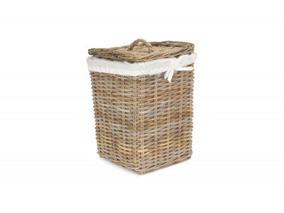 Basket, SMALL SQUARE RATTAN LAUNDRY HAMPER BASKET