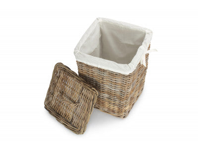 Basket, SMALL SQUARE RATTAN LAUNDRY HAMPER BASKET
