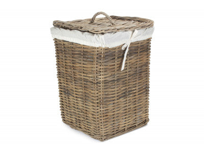 Basket, LARGE SQUARE RATTAN LAUNDRY HAMPER BASKET