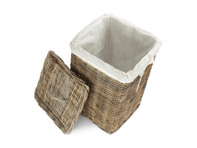 Basket, LARGE SQUARE RATTAN LAUNDRY HAMPER BASKET