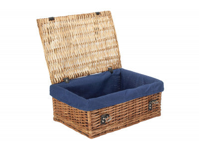 "Basket, 18" LARGE PACKAGING HAMPER with NAVY BLUE LINING"