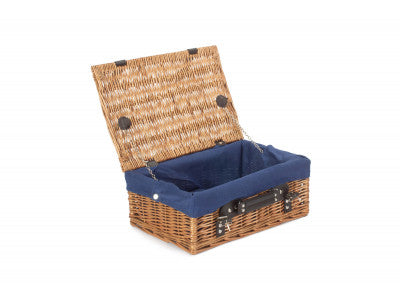 "Basket, 14" DOUBLE STEAMED HAMPER with NAVY BLUE LINING"