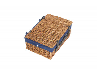 "Basket, 14" DOUBLE STEAMED HAMPER with NAVY BLUE LINING"