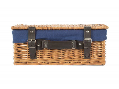 "Basket, 14" DOUBLE STEAMED HAMPER with NAVY BLUE LINING"