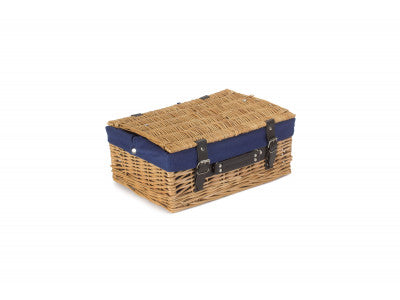 "Basket, 14" WICKER HAMPER with NAVY BLUE LINING"