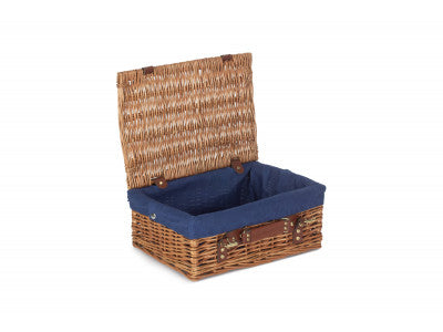 "Basket, 14" LIGHT STEAMED HAMPER with NAVY BLUE LINING"