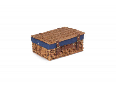"Basket, 14" LIGHT STEAMED HAMPER with NAVY BLUE LINING"