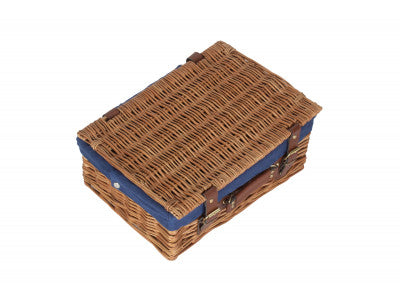 "Basket, 14" LIGHT STEAMED HAMPER with NAVY BLUE LINING"