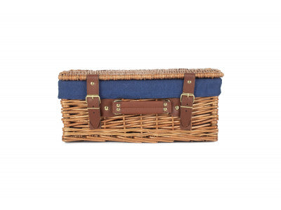 "Basket, 14" LIGHT STEAMED HAMPER with NAVY BLUE LINING"