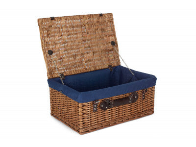 "Basket, 22" DOUBLE STEAMED HAMPER with NAVY BLUE LINING"