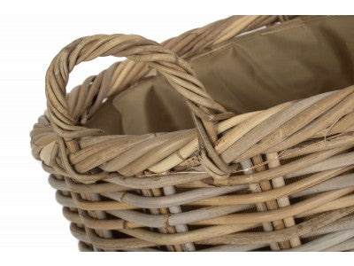 Basket, SIZE 2 OVAL RATTAN STORAGE BASKET with CORDURA LINING