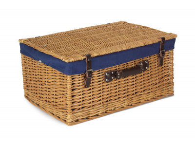 "Basket, 24" BUFF HAMPER with NAVY BLUE LINING"