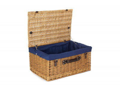 "Basket, 24" BUFF HAMPER with NAVY BLUE LINING"