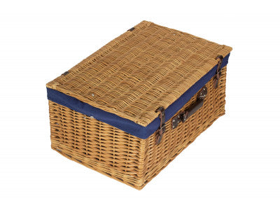 "Basket, 24" BUFF HAMPER with NAVY BLUE LINING"