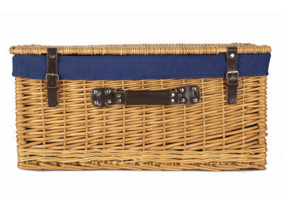 "Basket, 24" BUFF HAMPER with NAVY BLUE LINING"