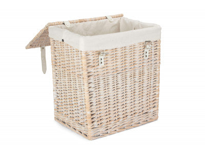 Basket, SIZE 1 - BOUTIQUE WHITE WASH STORAGE LAUNDRY HAMPER with LINING