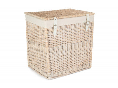 Basket, SIZE 2 - BOUTIQUE WHITE WASH STORAGE LAUNDRY HAMPER with LINING