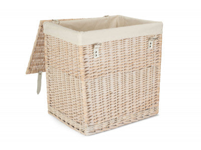 Basket, SIZE 2 - BOUTIQUE WHITE WASH STORAGE LAUNDRY HAMPER with LINING