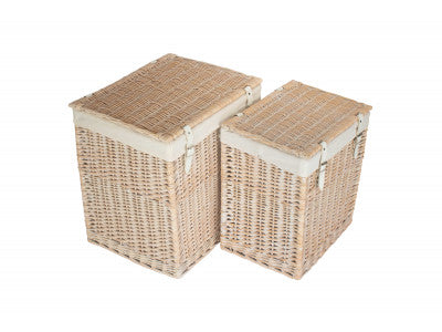 Basket, BOUTIQUE WHITE WASH STORAGE LAUNDRY HAMPER with LINING SET 2 
