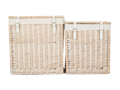 Basket, BOUTIQUE WHITE WASH STORAGE LAUNDRY HAMPER with LINING SET 2 