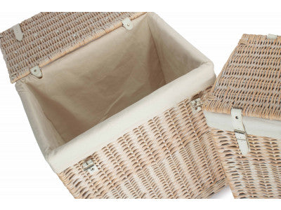 Basket, BOUTIQUE WHITE WASH STORAGE LAUNDRY HAMPER with LINING SET 2 