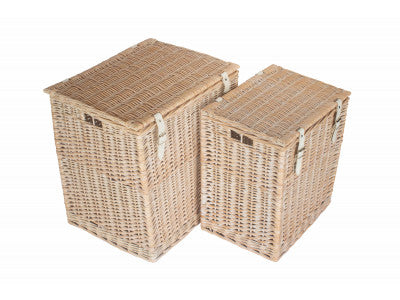 Basket, Set of 2 WHITE WASH VINTNER STORAGE HAMPER 