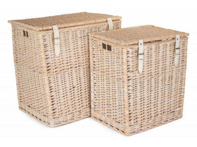 Basket, Set of 2 WHITE WASH VINTNER STORAGE HAMPER 
