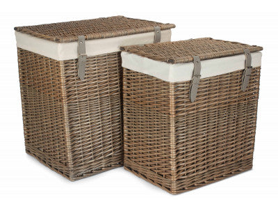 Basket, BOUTIQUE ANTIQUE WASH STORAGE LAUNDRY HAMPER with LINING SET 2 
