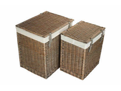 Basket, BOUTIQUE ANTIQUE WASH STORAGE LAUNDRY HAMPER with LINING SET 2 