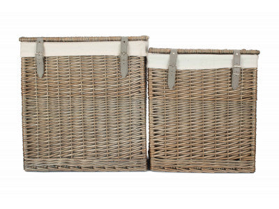 Basket, BOUTIQUE ANTIQUE WASH STORAGE LAUNDRY HAMPER with LINING SET 2 