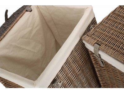 Basket, BOUTIQUE ANTIQUE WASH STORAGE LAUNDRY HAMPER with LINING SET 2 