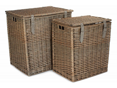 Basket, Set of 2 ANTIQUE WASH VINTNER STORAGE HAMPER 