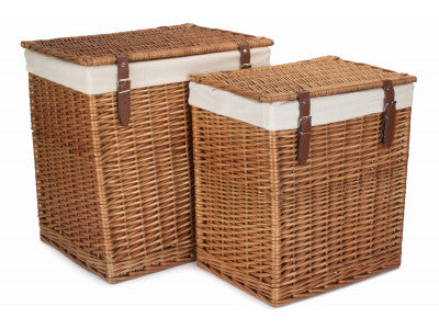 Basket, BOUTIQUE DOUBLE STEAMED STORAGE LAUNDRY HAMPER with LINING SET 2 