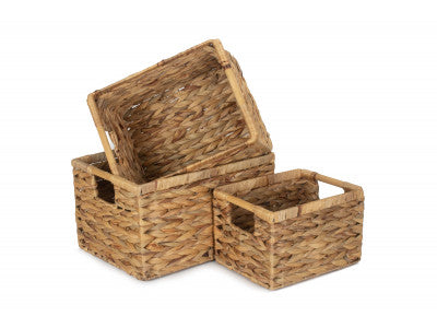 Basket, Set of 3 NORDIC WATER HYACINTH STORAGE BASKETS 