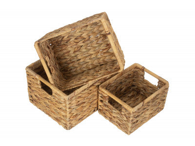 Basket, Set of 3 NORDIC WATER HYACINTH STORAGE BASKETS 