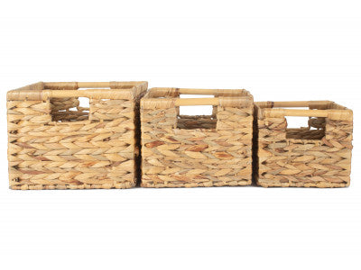 Basket, Set of 3 NORDIC WATER HYACINTH STORAGE BASKETS 