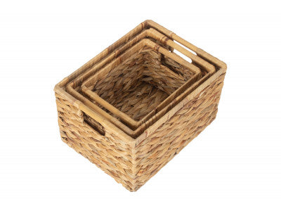 Basket, Set of 3 NORDIC WATER HYACINTH STORAGE BASKETS 