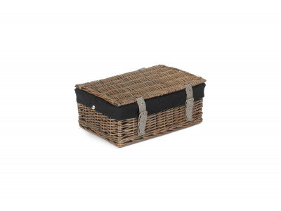 Basket, 14 inch EMPTY WICKER HAMPER BASKET - ANTIQUE WASH - BLACK LINING