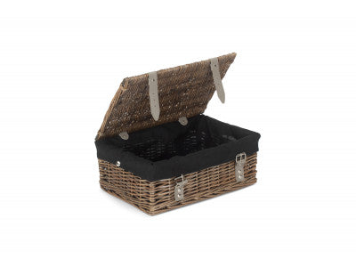 Basket, 14 inch EMPTY WICKER HAMPER BASKET - ANTIQUE WASH - BLACK LINING