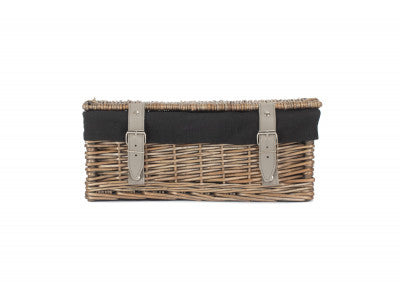Basket, 14 inch EMPTY WICKER HAMPER BASKET - ANTIQUE WASH - BLACK LINING