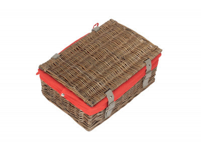 Basket, 14 inch EMPTY WICKER HAMPER BASKET - ANTIQUE WASH - RED LINING